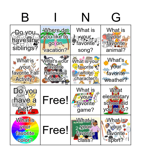 get to know you bingo Card