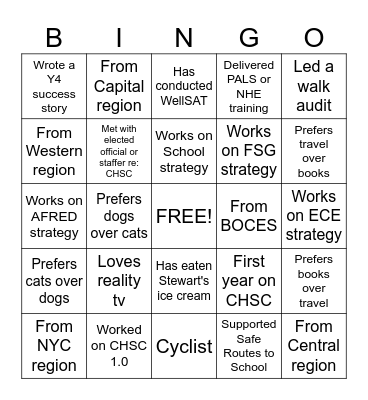 Creating Healthy Schools and Communities Bingo Card