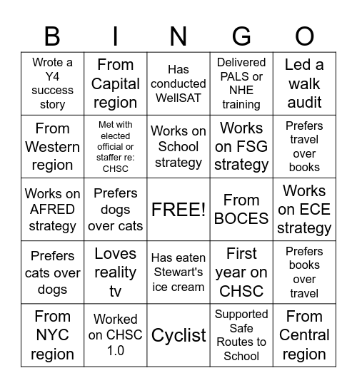 Creating Healthy Schools and Communities Bingo Card