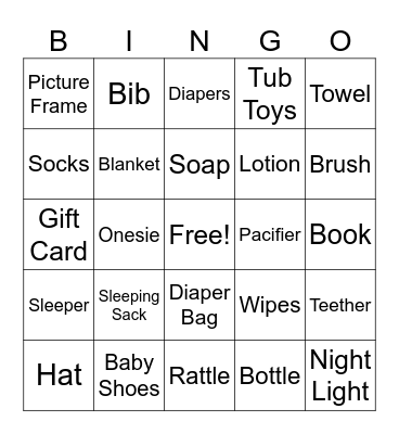 Baby Shower Bingo Card