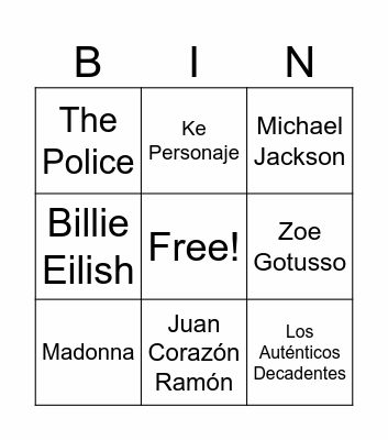MUSICA PARA TODOS LOS GUSTOS Bingo Card