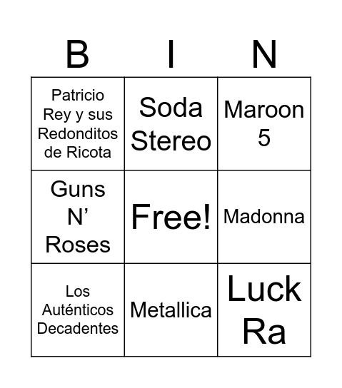 Untitled Bingo Card