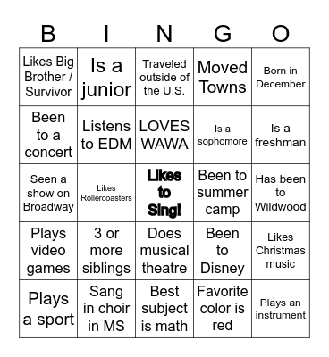 Mr. Noa Bingo Card