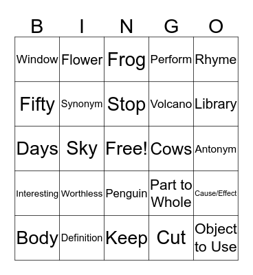Analogy BINGO Card