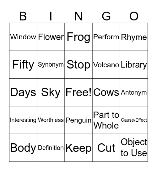 Analogy BINGO Card