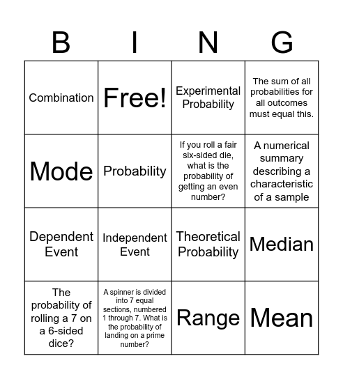Introduction to MDM4U Bingo Card