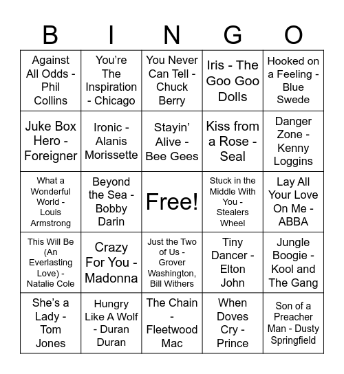 Music Bingo: Movie Soundtrack Edition! Bingo Card