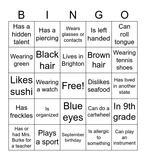 Bonding Day BINGO Card