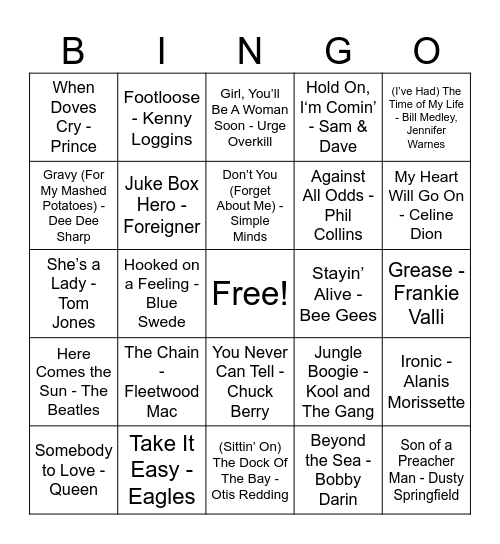 Music Bingo: Movie Soundtrack Edition! Bingo Card
