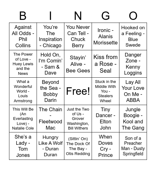 Music Bingo: Movie Soundtrack Edition! Bingo Card