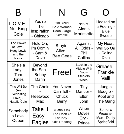 Music Bingo: Movie Soundtrack Edition! Bingo Card