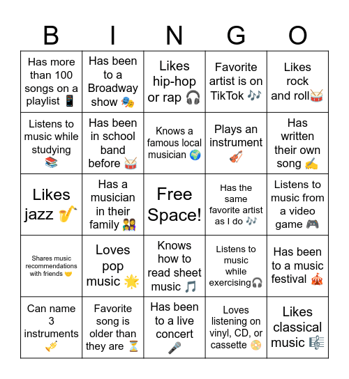 Music Bingo Card