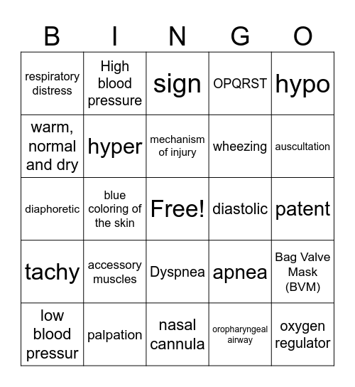 EMR Bingo Card