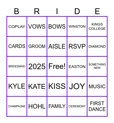 Kate Is Tying The Knot Bingo Card