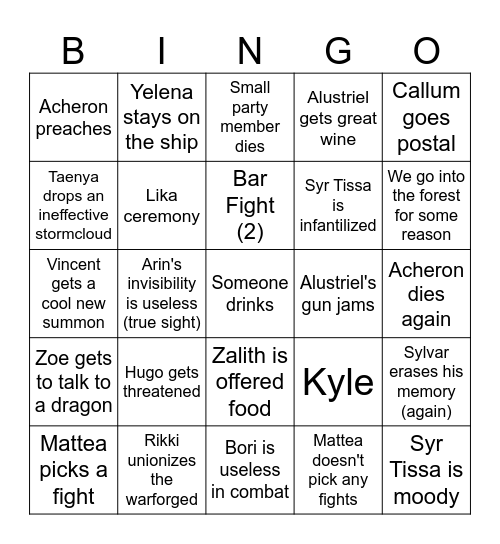 Next D&D Session Bingo Card
