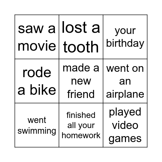 Summer People Bingo Card