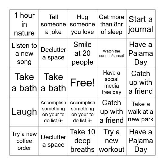 Wellness Bingo Card