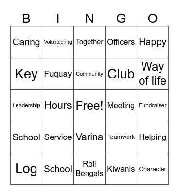 Key Club Bingo Card