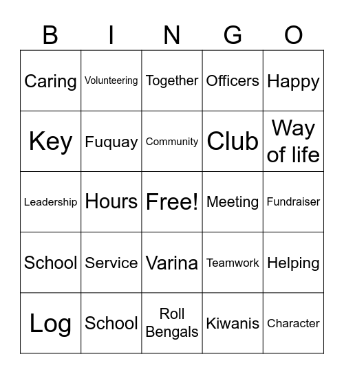 Key Club Bingo Card