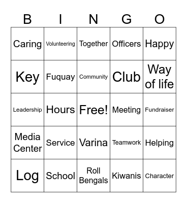 Key Club Bingo Card