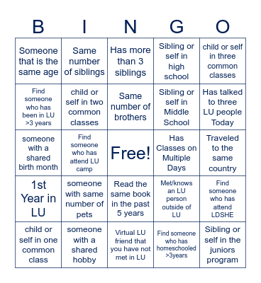 Latter UP Bingo - Connections & Friendship Bingo Card