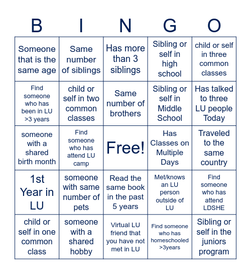 Latter UP Bingo - Connections & Friendship Bingo Card