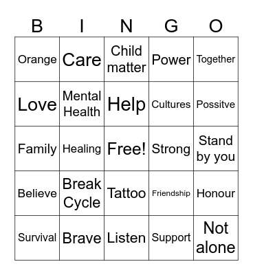Truth and Reconiliation Bingo Card