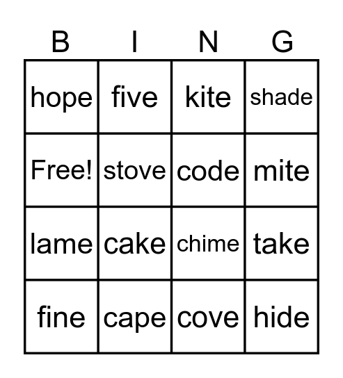 UFLI Lesson 57 Bingo Card
