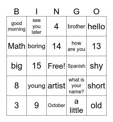 grade 7 Bingo Card
