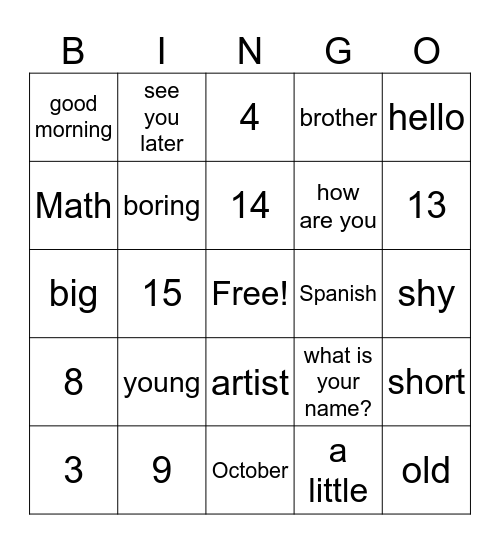grade 7 Bingo Card