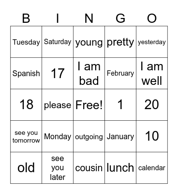 7 Grade Bingo Card