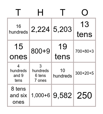 Expanded Form + Place Value Bingo Card