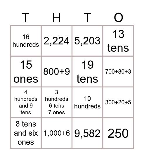 Expanded Form + Place Value Bingo Card