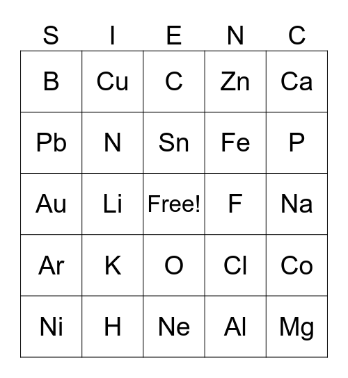 Periodic Table BINGO Card