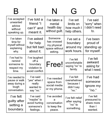 Better Boundaries BINGO Card