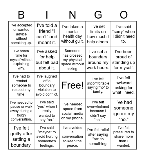 Better Boundaries BINGO Card