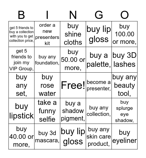 Makeup Bingo Card