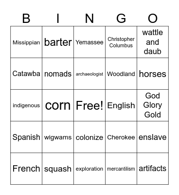 Native & Exploration Bingo Card