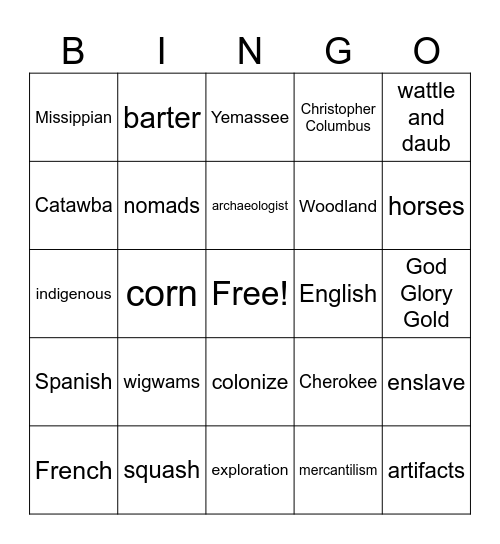 Native & Exploration Bingo Card