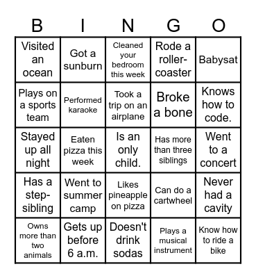 Classroom Bingo Card