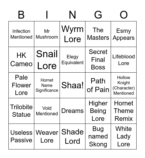 Skong Bingo Card