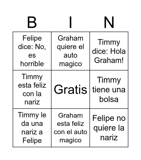 La bolsa de Timmy Bingo Card
