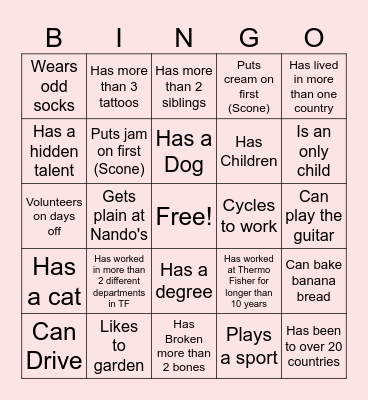 Colleague Bingo Card