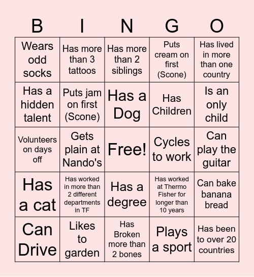 Colleague Bingo Card