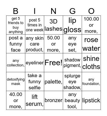 Makeup (buying) Bingo Card