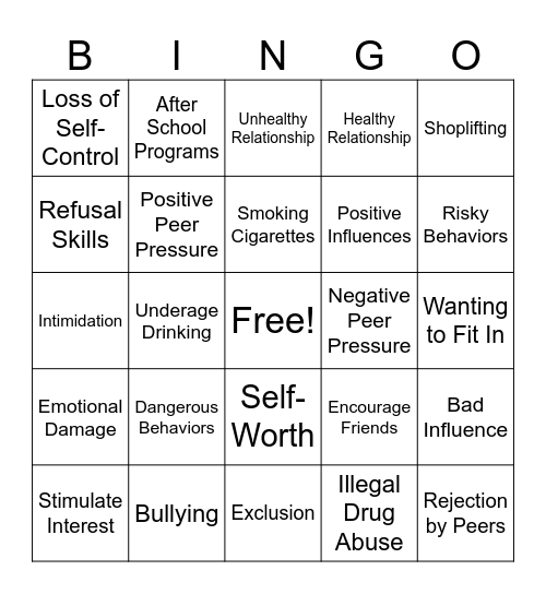 PEER PRESSURE  BINGO Card