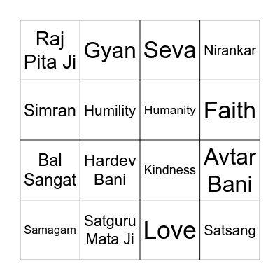 Nirankari Bingo Card