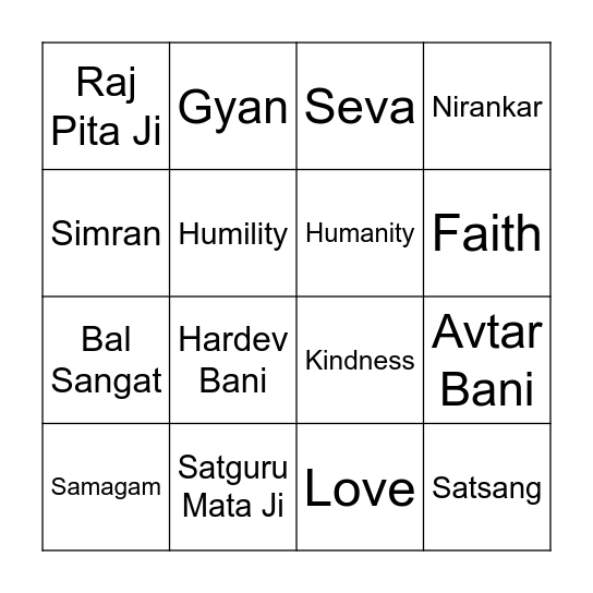 Nirankari Bingo Card
