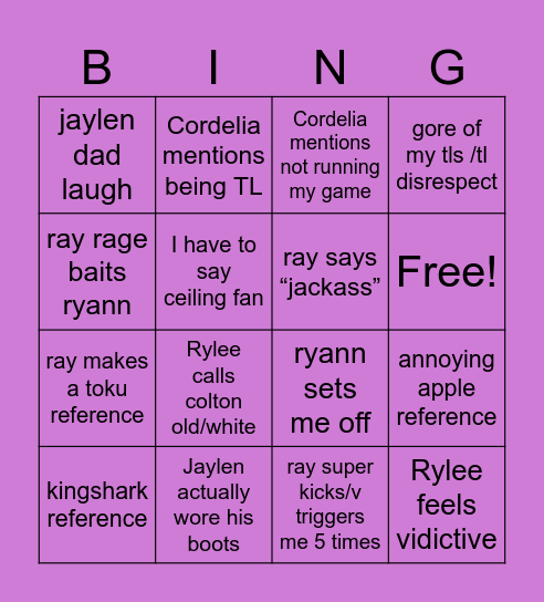 gbgs joy Bingo Card