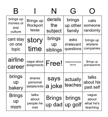 Mr Guerra Bingo Card